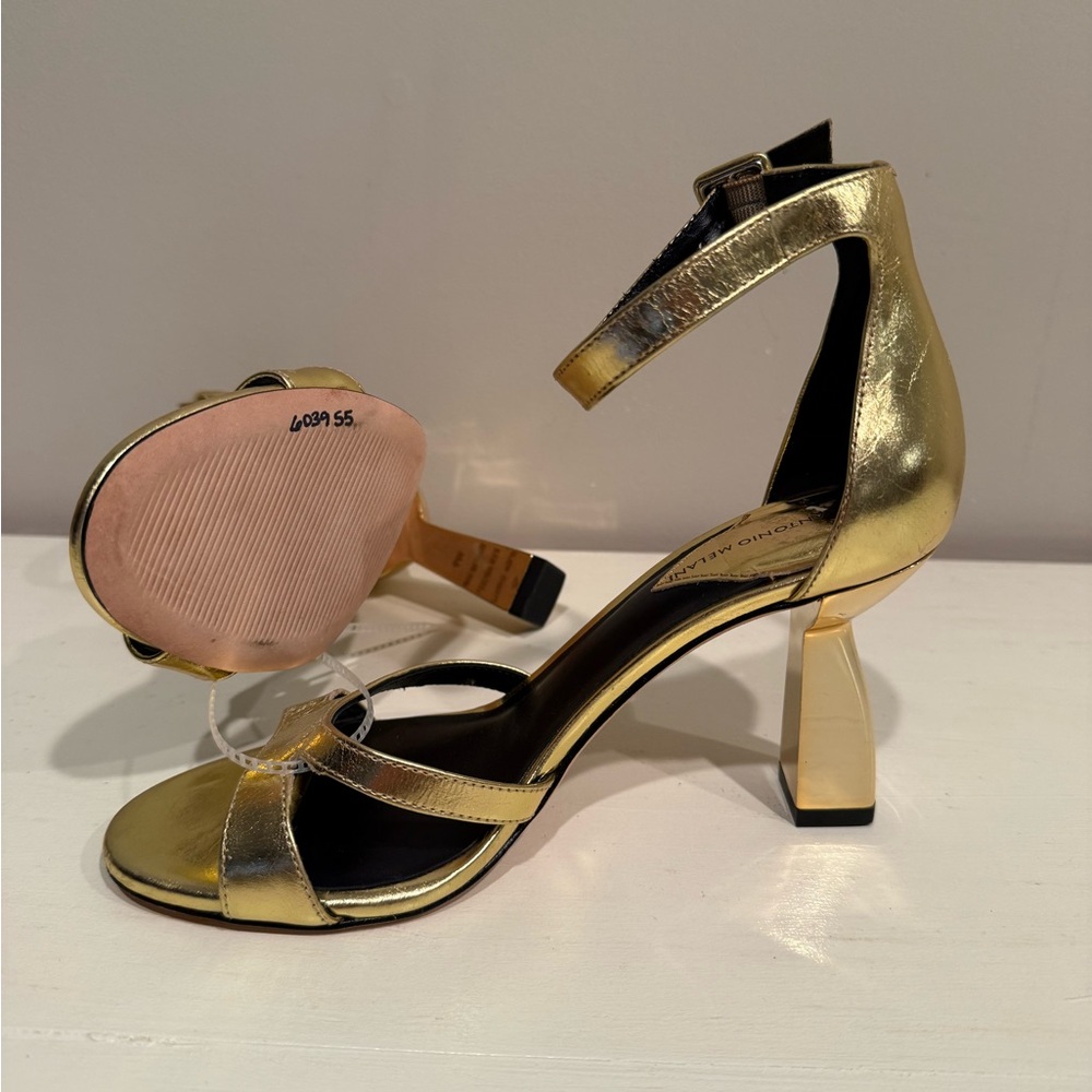 Antonio Melani Calla Leather Double Banded Dress Sandals in Cracked Foil Gold - Picture 5 of 15